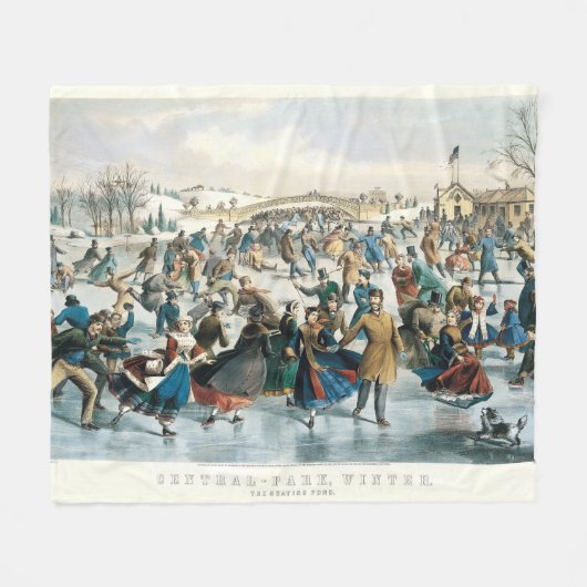 Victoriaanse Kerstmis Central Park Currier & Ives Fleece Deken (Voorkant (Horizontaal))