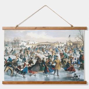 Victoriaanse Kerstmis Central Park Currier & Ives Hangend Wandkleed