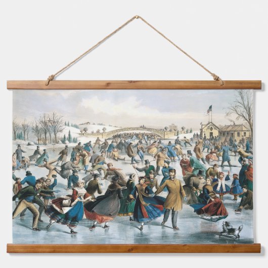 Victoriaanse Kerstmis Central Park Currier & Ives Hangend Wandkleed (Voorkant)