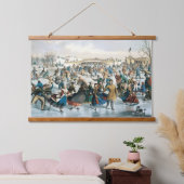 Victoriaanse Kerstmis Central Park Currier & Ives Hangend Wandkleed (Slaapkamer)