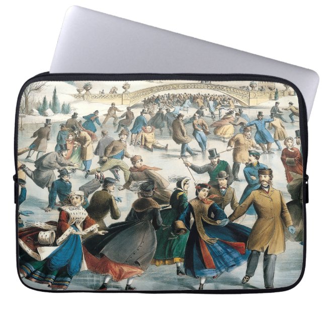 Victoriaanse Kerstmis Central Park Currier & Ives Laptop Sleeve (Voorkant)