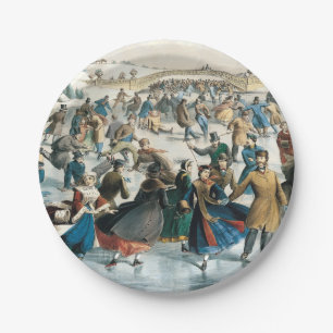Victoriaanse Kerstmis Central Park Currier & Ives Papieren Bordje