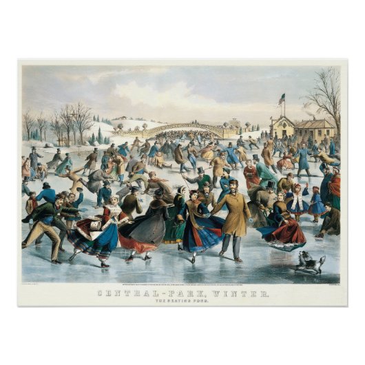 Victoriaanse Kerstmis Central Park Currier & Ives Perfect Poster (Voorkant)