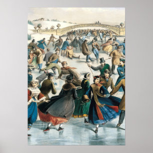 Victoriaanse Kerstmis Central Park Currier & Ives Poster