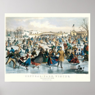Victoriaanse Kerstmis Central Park Currier & Ives Poster