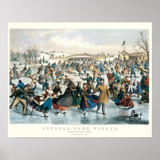 Victoriaanse Kerstmis Central Park Currier & Ives Poster (Voorkant)
