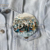 Victoriaanse Kerstmis Central Park Currier & Ives Ronde Button 4,0 Cm (In situ)