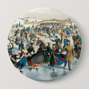 Victoriaanse Kerstmis Central Park Currier & Ives Ronde Button 4,0 Cm