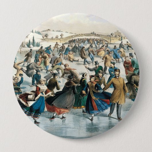 Victoriaanse Kerstmis Central Park Currier & Ives Ronde Button 4,0 Cm (Voorkant)