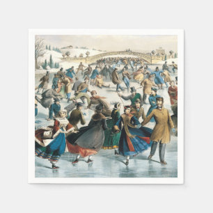 Victoriaanse Kerstmis Central Park Currier & Ives Servet