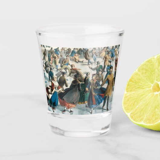 Victoriaanse Kerstmis Central Park Currier & Ives Shot Glas (Voorkant)