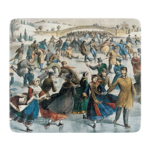 Victoriaanse Kerstmis Central Park Currier & Ives Snijplank (Voorkant)