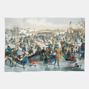 Victoriaanse Kerstmis Central Park Currier & Ives Theedoek