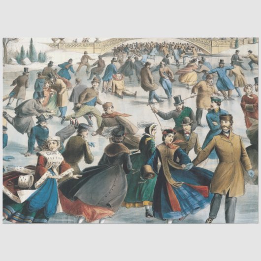 Victoriaanse Kerstmis Central Park Currier & Ives Tissuepapier (Voorkant)