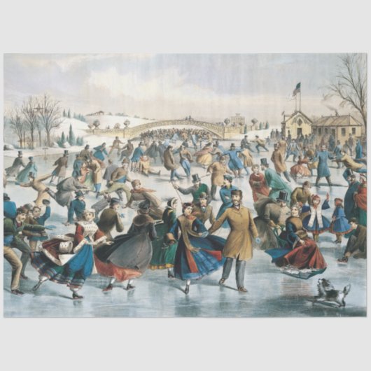 Victoriaanse Kerstmis Central Park Currier & Ives Tissuepapier (Voorkant)
