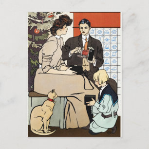 Victoriaanse Kerstmis Familie Antieke Camera Kunst Briefkaart