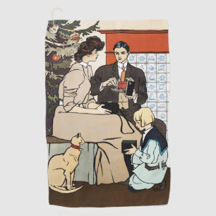 Victoriaanse Kerstmis Familie Antieke Camera Kunst Golfhanddoek