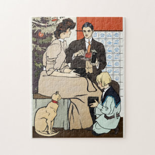 Victoriaanse Kerstmis Familie Antieke Camera Kunst Legpuzzel