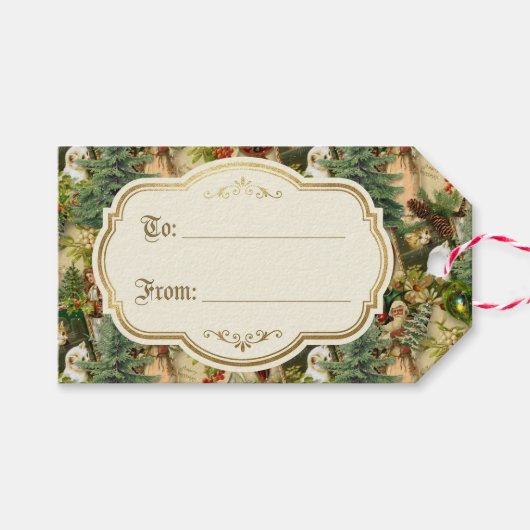Victoriaanse Kerstpracht Cadeaulabel (Voorkant (Horizontaal))