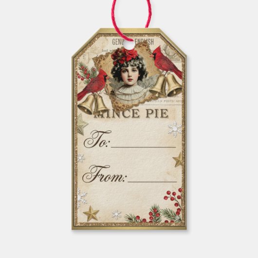 Victoriaanse Kerstschat Collage Cadeaulabel (Voorkant)