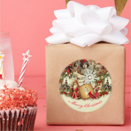Victoriaanse Kerstschat Collage Ronde Sticker