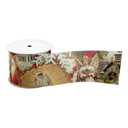 Victoriaanse Kerstschatten Collage Satijnen Lint (Spoel)