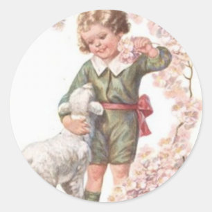 Victoriaanse Kinder Lammer Kersenboom Ronde Sticker
