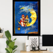 Victoriaanse kinderen bij de maan vintage poster (Thuiskantoor)