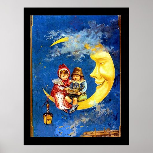 Victoriaanse kinderen bij de maan vintage poster (Voorkant)