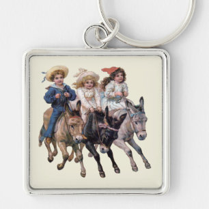Victoriaanse kinderen en paarden sleutelhanger