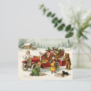 Victoriaanse Kinderen Speelgoed Auto Kerstkaart Feestdagenkaart
