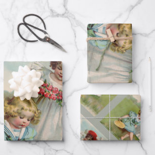 Victoriaanse Kinderen Vintage Zomer Meisjes Tuin Inpakpapier Vel