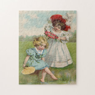 Victoriaanse Kinderen Vintage Zomer Meisjes Tuin Legpuzzel