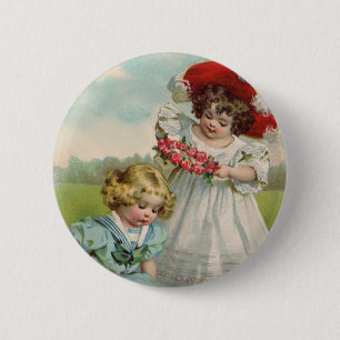 Victoriaanse Kinderen Vintage Zomer Meisjes Tuin Ronde Button 5,7 Cm