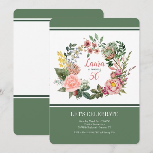 Victoriaanse krans bloem uitnodiging (Voorkant / Achterkant)