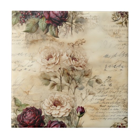 Victoriaanse liefdesbrief bloemenperkament tegeltje (Voorkant)