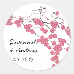 Victoriaanse Liefdesvogel Kersenbloesem Trouwstick Ronde Sticker