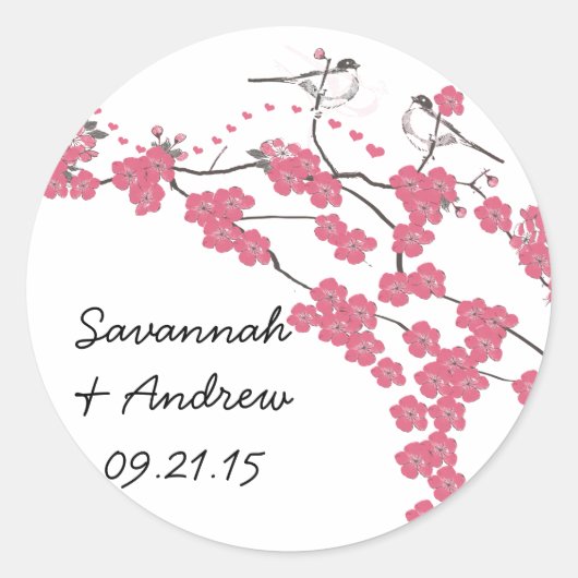 Victoriaanse Liefdesvogel Kersenbloesem Trouwstick Ronde Sticker (Voorkant)