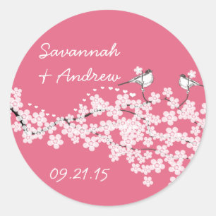 Victoriaanse Liefdesvogel Kersenbloesem Trouwstick Ronde Sticker