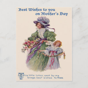 Victoriaanse Moeder & Dochter Bloemen Moederdag Briefkaart