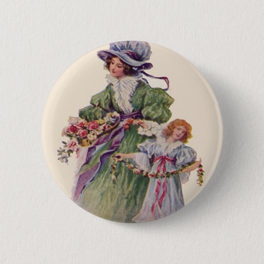 Victoriaanse Moeder & Dochter Bloemen Moederdag Ronde Button 5,7 Cm (Voorkant)