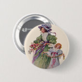Victoriaanse Moeder & Dochter Bloemen Moederdag Ronde Button 5,7 Cm (Voorkant /achterkant)