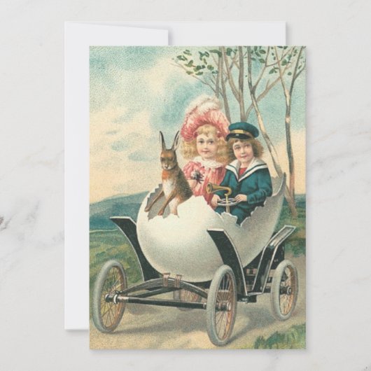Victoriaanse Moppige Kinderen Konijn Ei Auto Kaart (Voorkant)