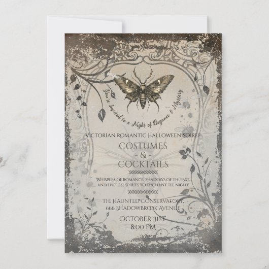 Victoriaanse Mot Gotische Halloweenfeest Soiree Kaart (Voorkant)