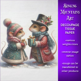 Victoriaanse Muizen Koppel Kerst Cadeaus Decoupage Tissuepapier