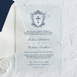 Victoriaanse Navy Blauwe Katholieke Bruiloft Acryl Uitnodigingen