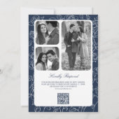 Victoriaanse Navy Blauwe Katholieke QR Code Huweli Kaart (Achterkant)