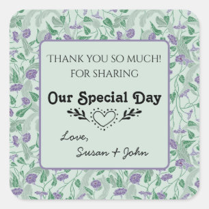 Victoriaanse paarse bloem klimop decoratieve krul vierkante sticker