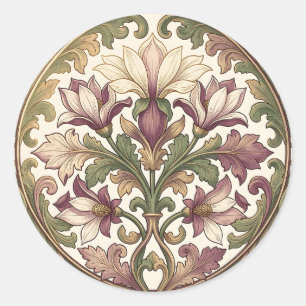 Victoriaanse paarse crème sierlijke bloem ronde sticker