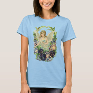 Victoriaanse paasengel met paarse viooltjesbloemen t-shirt
